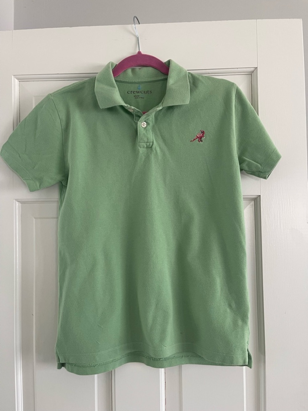 Crewcuts Green Polo Shirt for Kids with Dinosaur Patch.
